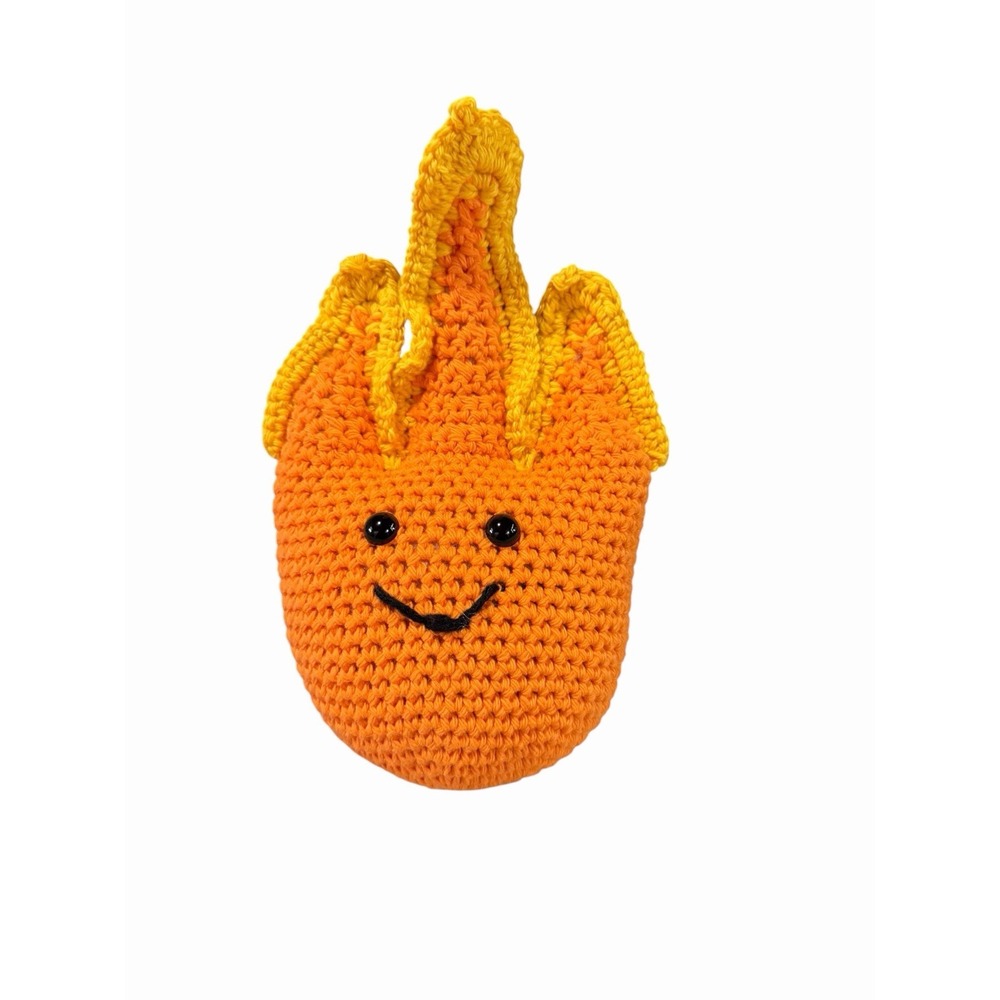 New Handmade Crochet Plushie COTTON fire flames happy face orange yellow